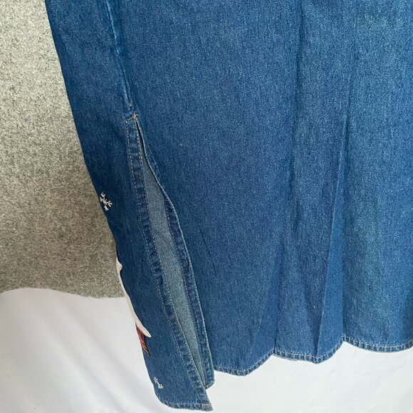 MPH Collection Blue Jean Maxi Dress Button Down Christmas Design Snowmen Size S - Picture 9 of 11